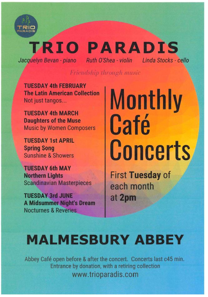 Trio Paradis Monthly Cafe Concerts - Malmesbury Abbey